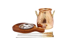 Diameter- 15.24 cm WhopperIndia Set of 2 6 Inches Indian Copper Serveware Karahi Vegetable Dinner Bowl with Solid Brass Handle for Indian Food