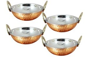 Set of 4 Hammered Copper Karahi Bowls 1
